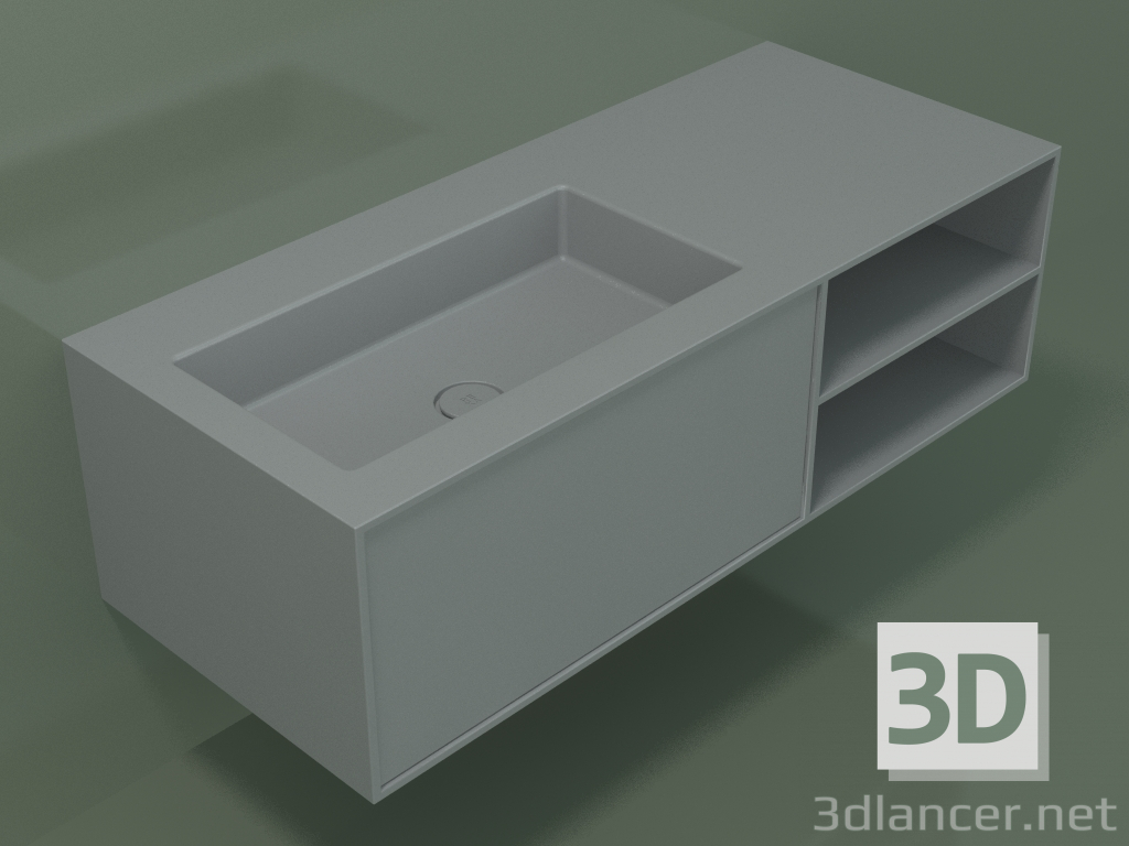 3D Modell Waschbecken mit Schublade und Fach (06UC724S2, Silbergrau C35, L 120, P 50, H 36 cm) - Vorschau
