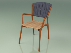 Cadeira 221 (metal enferrujado, teca, cinto acolchoado cinza-azulado)