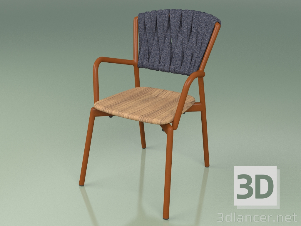 3D Modell Stuhl 221 (Metall Rost, Teak, Gepolsterter Gürtel Grau-Blau) - Vorschau