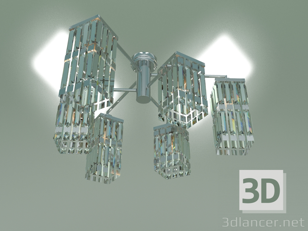 modello 3D Lampadario a soffitto Barra 10100-6 (cristallo cromo-trasparente) - anteprima