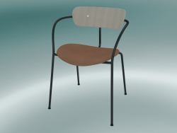 Pabellón de la silla (AV4, H 76cm, 52x56cm, Roble lacado, Cuero - Seda coñac)