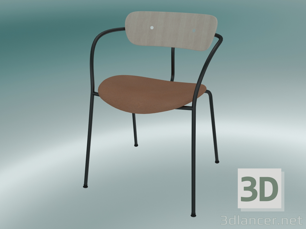 3d model Pabellón de la silla (AV4, H 76cm, 52x56cm, Roble lacado, Cuero - Seda coñac) - vista previa