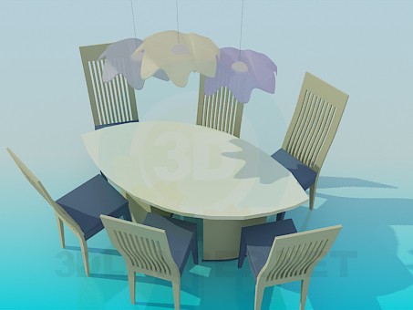 3d model Set of oval table and chairs - preview 3d model Set of oval table and chairs - preview