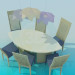 3d model Conjunto de mesa ovalada y sillas - vista previa
