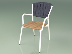 Cadeira 221 (Metal Milk, Teca, Cinto Acolchoado Cinzento-Azul)