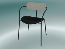 Pabellón de la silla (AV4, H 76cm, 52x56cm, Roble lacado, Cuero - Seda negra)