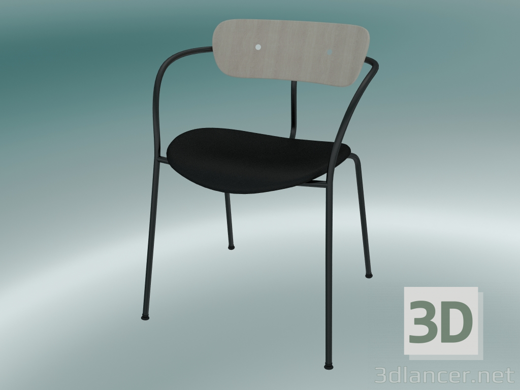 modello 3D Chair Pavilion (AV4, H 76cm, 52x56cm, Rovere laccato, Pelle - Seta nera) - anteprima
