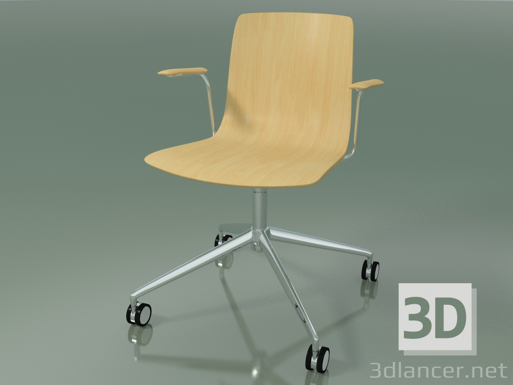 modèle 3D Chaise 5916 (sur roulettes, avec accoudoirs, bouleau naturel) - preview