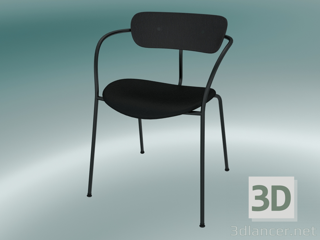 modello 3D Chair Pavilion (AV4, H 76cm, 52x56cm, Rovere laccato nero, Pelle - Seta nera) - anteprima
