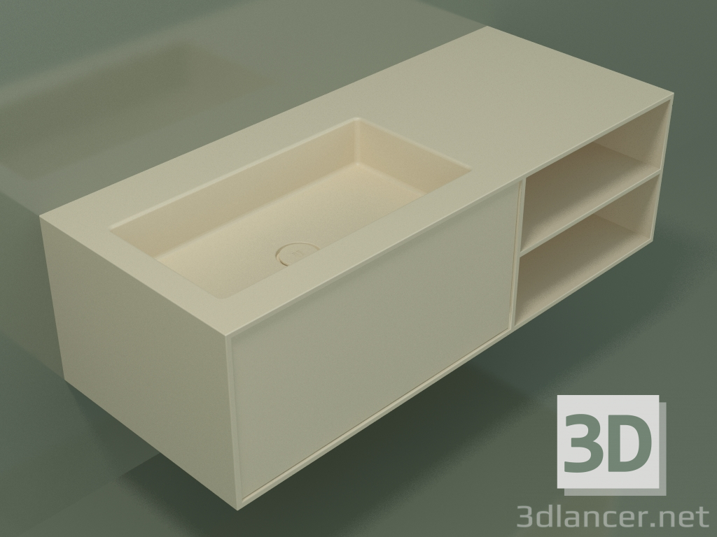 3D Modell Waschbecken mit Schublade und Fach (06UC724S2, Knochen C39, L 120, P 50, H 36 cm) - Vorschau
