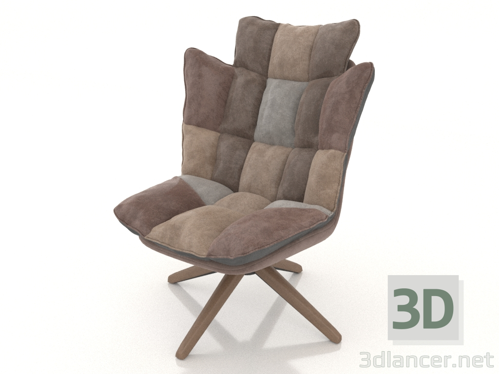 modèle 3D Fauteuil style Husk (patchwork marron) - preview