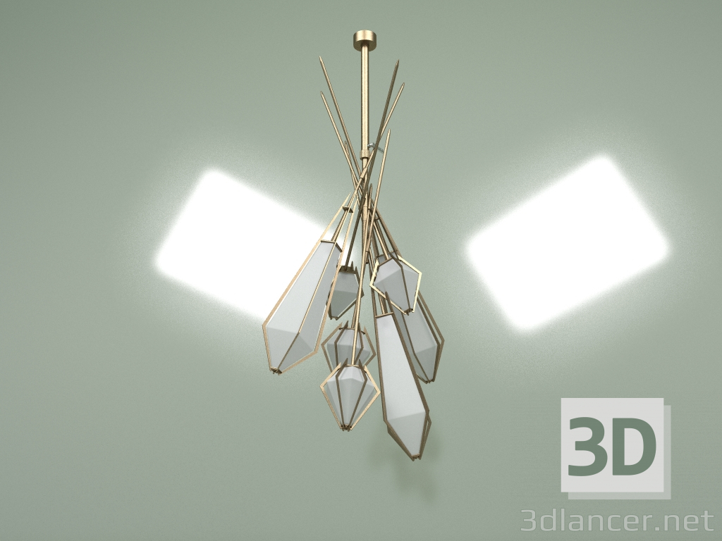 3d модель Підвісний світильник Lattice, 7 ламп (золотий матовий, білий) – превью
