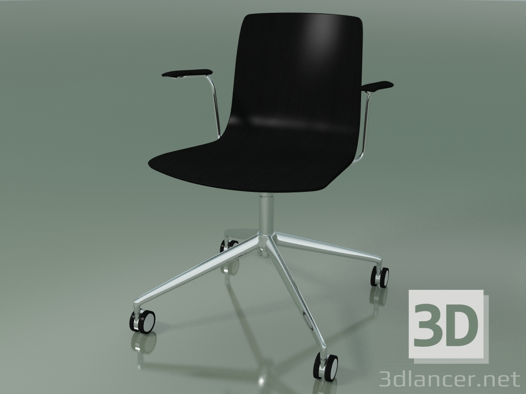 Modelo 3d Cadeira 5916 (com rodízios, com braços, bétula preta) - preview