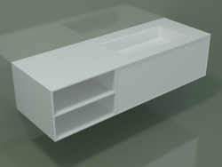 Washbasin with drawer and compartment (06UC824D2, Glacier White C01, L 144, P 50, H 36 cm)