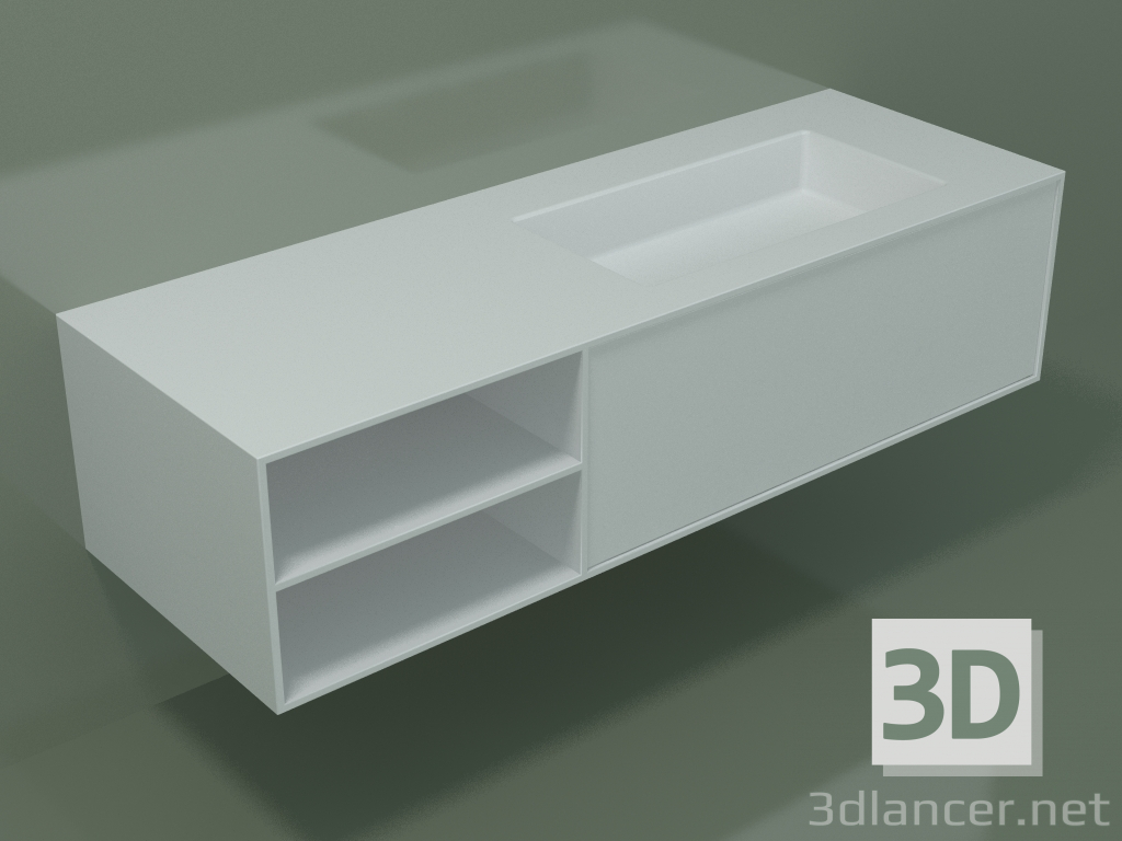 modello 3D Lavabo con cassetto e vano (06UC824D2, Glacier White C01, L 144, P 50, H 36 cm) - anteprima