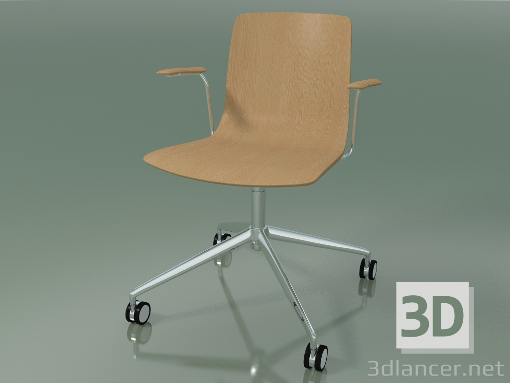 Modelo 3d Cadeira 5916 (com rodízios, com braços, em carvalho) - preview