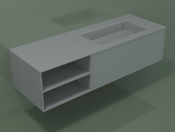Washbasin with drawer and compartment (06UC824D2, Silver Gray C35, L 144, P 50, H 36 cm)
