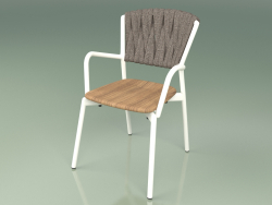 Chair 221 (Metal Milk, Teak, Gepolsterter Gürtel Grau-Sand)