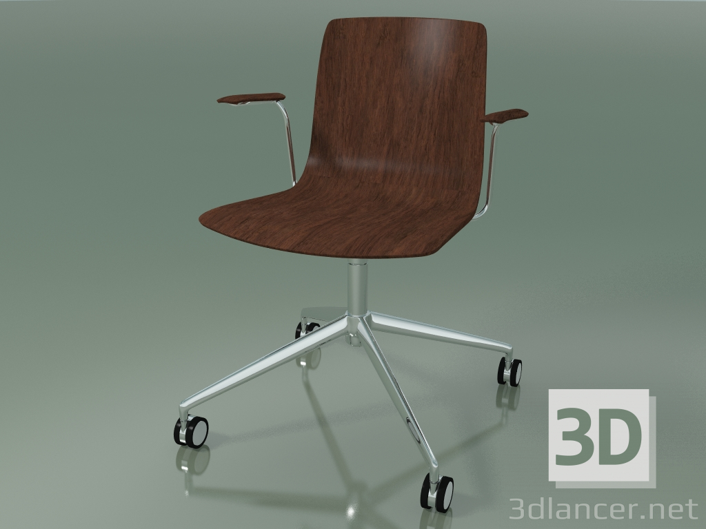 3D Modell Stuhl 5916 (auf Rollen, mit Armlehnen, Walnuss) - Vorschau