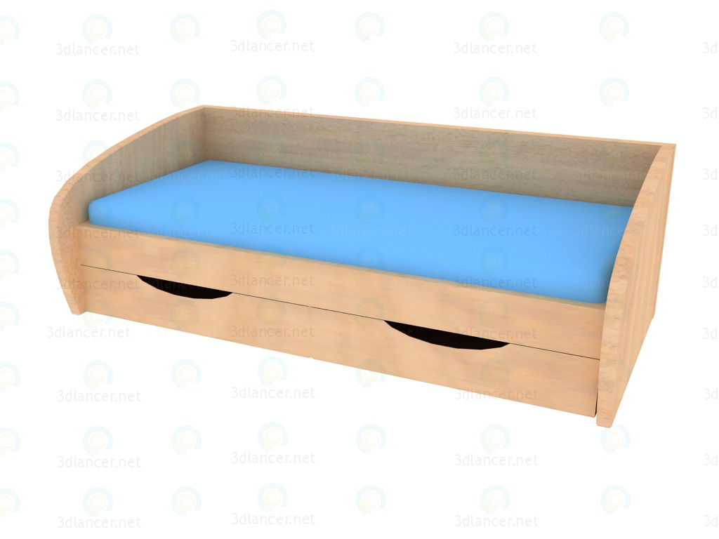 3d model Cama individual madera - vista previa