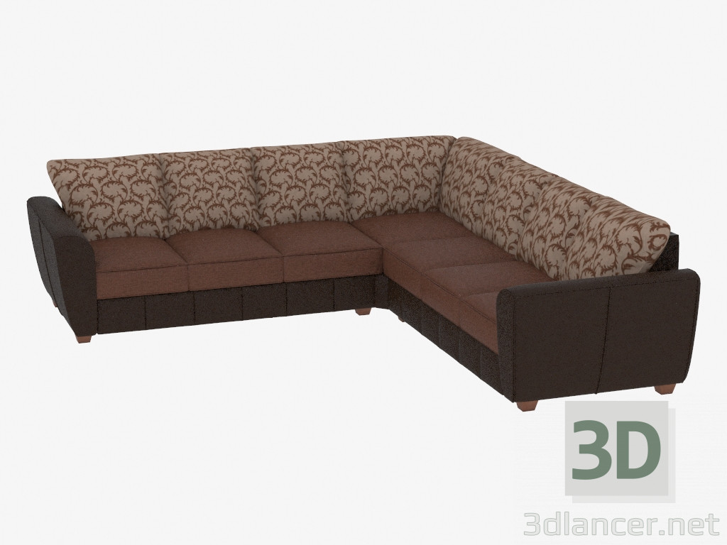 3d model Sofá de esquina con tapicería combinada (3C3) - vista previa