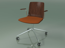 Chair 5917 (on casters, with a pillow on the seat, with armrests, walnut)