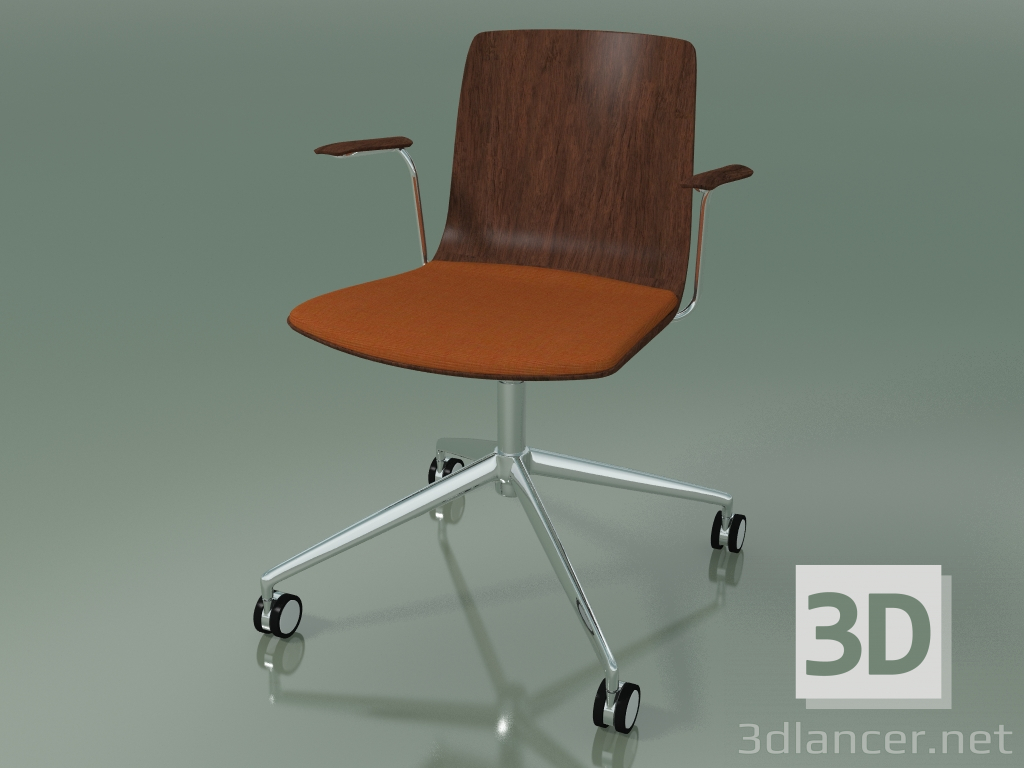 modello 3D Sedia 5917 (con rotelle, con cuscino sul sedile, con braccioli, noce) - anteprima