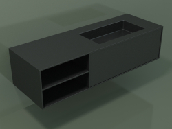 Lavabo con cajón y compartimento (06UC824D2, Deep Nocturne C38, L 144, P 50, H 36 cm)