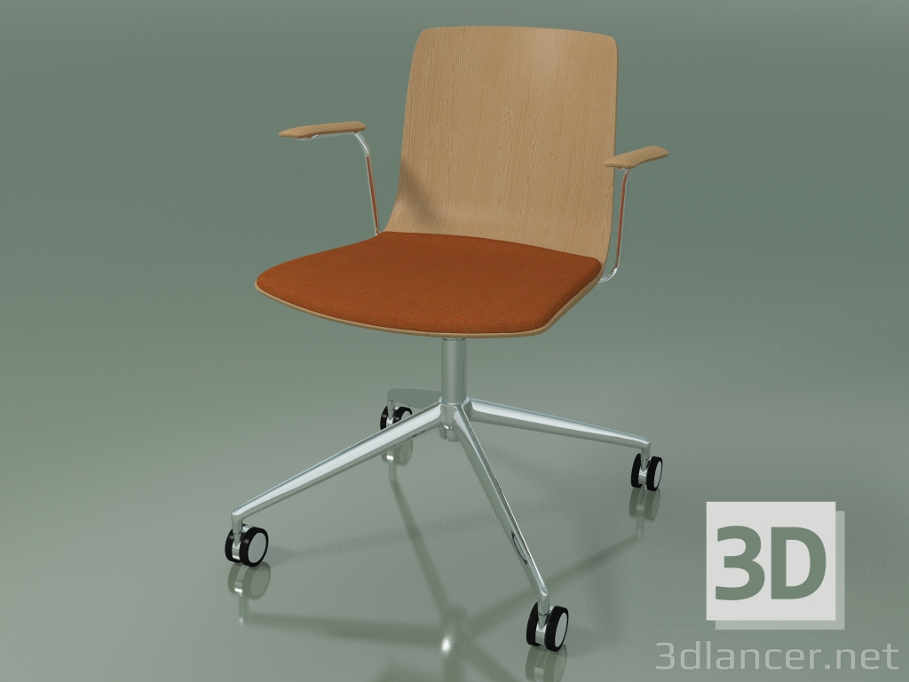 3d модель Стілець 5917 (на коліщатках, з подушкою на сидінні, з підлокітниками, oak) – превью