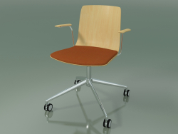 Chair 5917 (on casters, with cushion on the seat, with armrests, natural birch)
