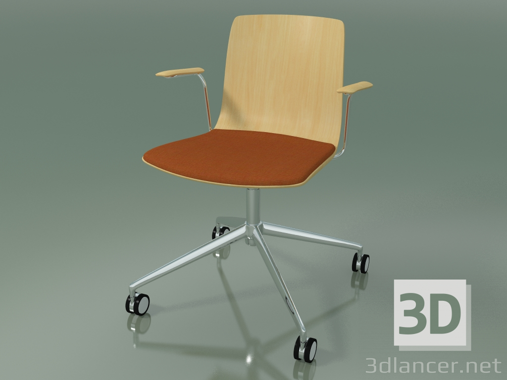 3d модель Стул 5917 (на колесиках, с подушкой на сидении, с подлокотниками, natural birch) – превью