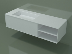 Washbasin with drawer and compartment (06UC824S2, Glacier White C01, L 144, P 50, H 36 cm)