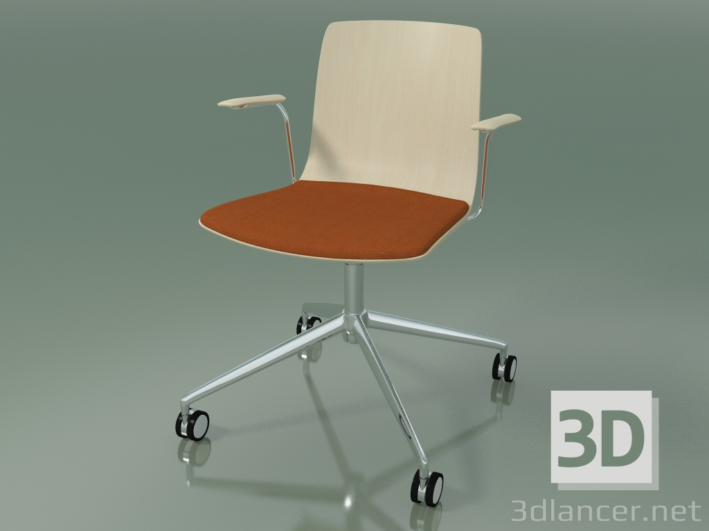 modèle 3D Chaise 5917 (sur roulettes, avec un oreiller sur le siège, avec accoudoirs, bouleau blanc) - preview