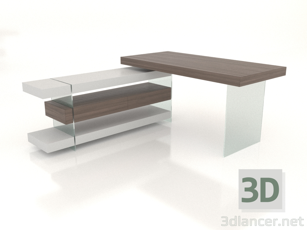 3D Modell Schreibtisch Chicago (Walnuss) - Vorschau