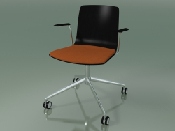 Chair 5917 (on casters, with a pillow on the seat, with armrests, black birch)
