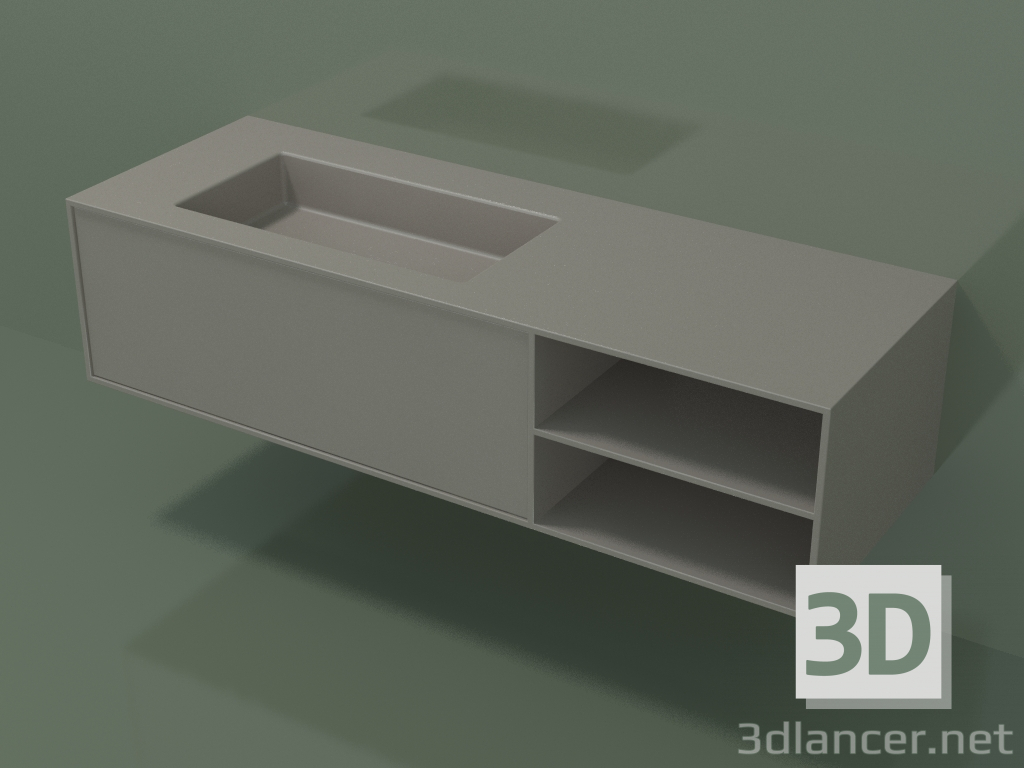 modèle 3D Lavabo avec tiroir et compartiment (06UC824S2, Clay C37, L 144, P 50, H 36 cm) - preview