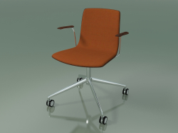 Chair 5918 (on casters, with upholstery in the front, with armrests, walnut)