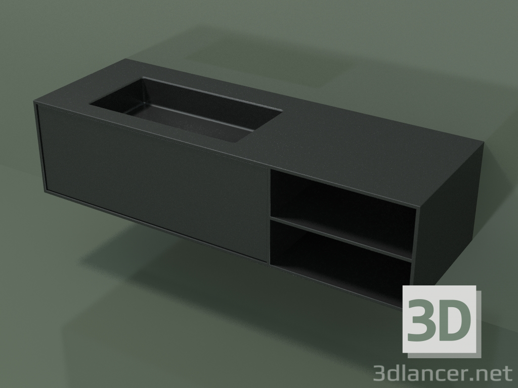 3D Modell Waschbecken mit Schublade und Fach (06UC824S2, Deep Nocturne C38, L 144, P 50, H 36 cm) - Vorschau