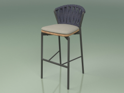 Bar stool 250 (Metal Smoke, Teak, Padded Belt Gray-Blue)