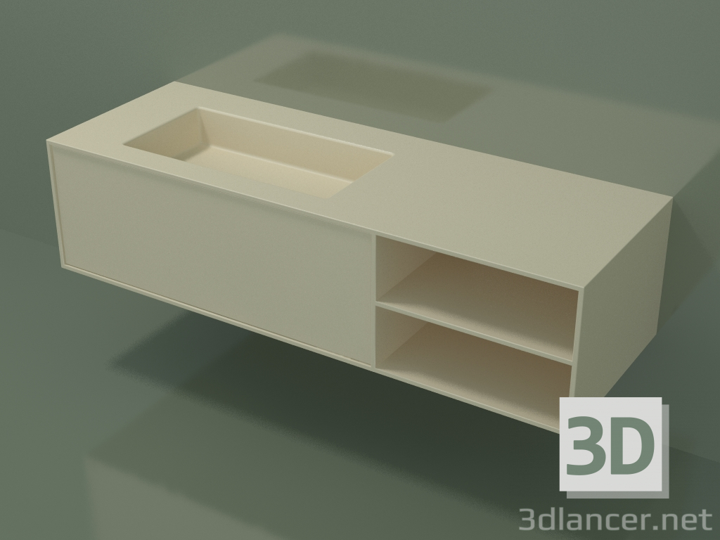 3D Modell Waschbecken mit Schublade und Fach (06UC824S2, Knochen C39, L 144, P 50, H 36 cm) - Vorschau
