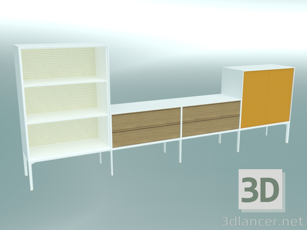 3D Modell Bürospeichersystem ADD S (L - offen + S - zwei Schubladen doppelt + M - Türen) - Vorschau
