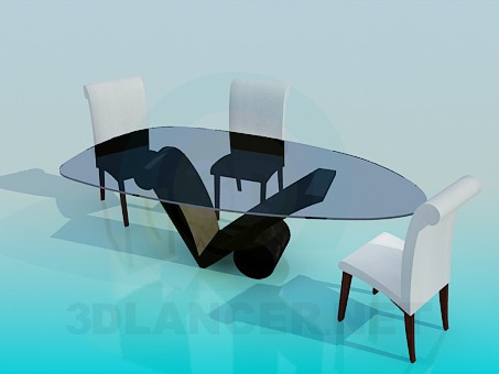 3d model Table with chairs in the living room - preview 3d model Table with chairs in the living room - preview