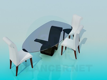 3d model Table with chairs in the living room - preview 3d model Table with chairs in the living room - preview