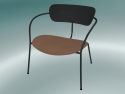 Chair Pavilion (AV6, H 70cm, 65x69cm, Black lacquered oak, Leather - Cognac Silk)