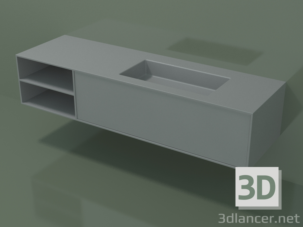 modèle 3D Lavabo avec tiroir et compartiment (06UC924D2, Gris Argent C35, L 168, P 50, H 36 cm) - preview