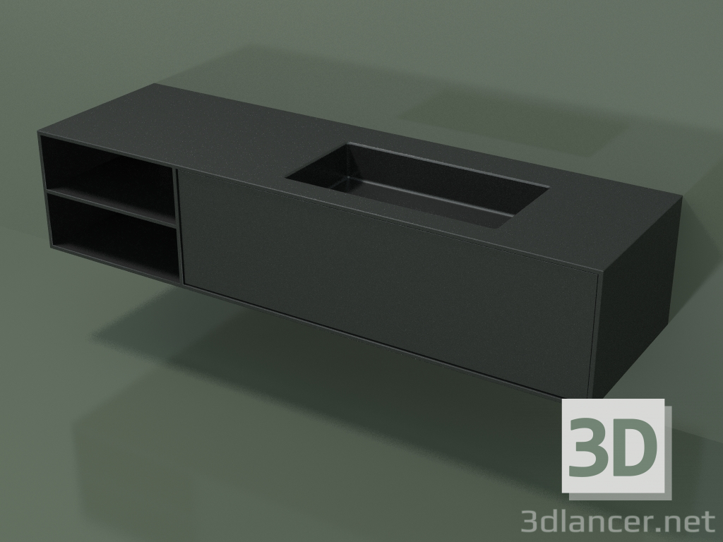 modello 3D Lavabo con cassetto e vano (06UC924D2, Deep Nocturne C38, L 168, P 50, H 36 cm) - anteprima