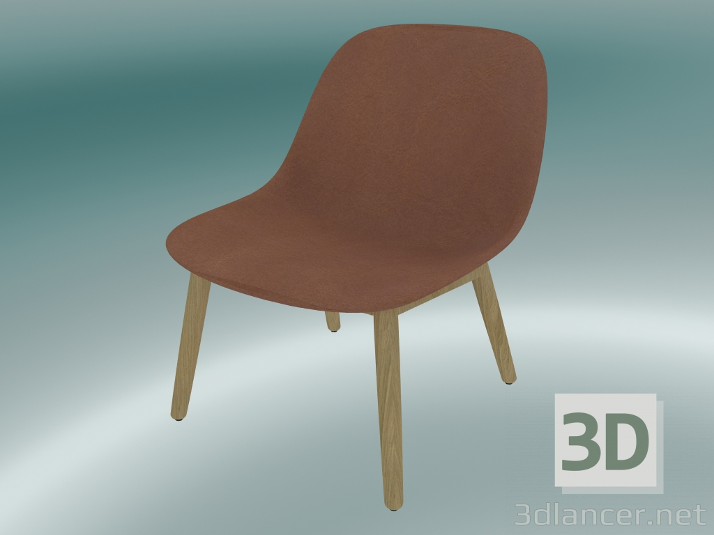 3d модель Стілець для відпочинку з дерев'яним підставою Fiber (Cognac Silk leather, Oak) – превью