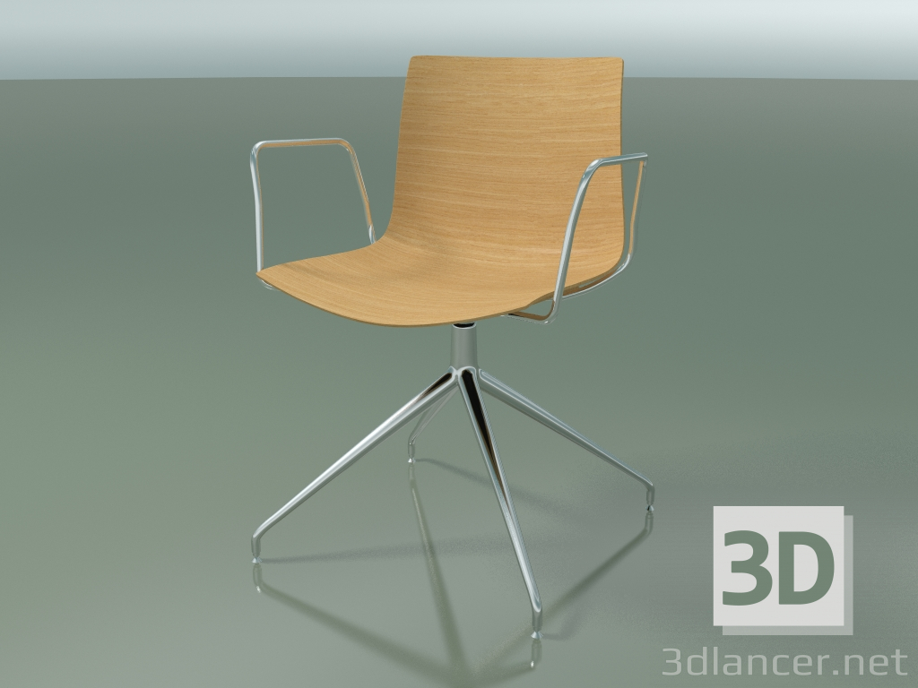 modèle 3D Chaise 0377 (pivotante, avec accoudoirs, sans rembourrage, LU1, chêne naturel) - preview