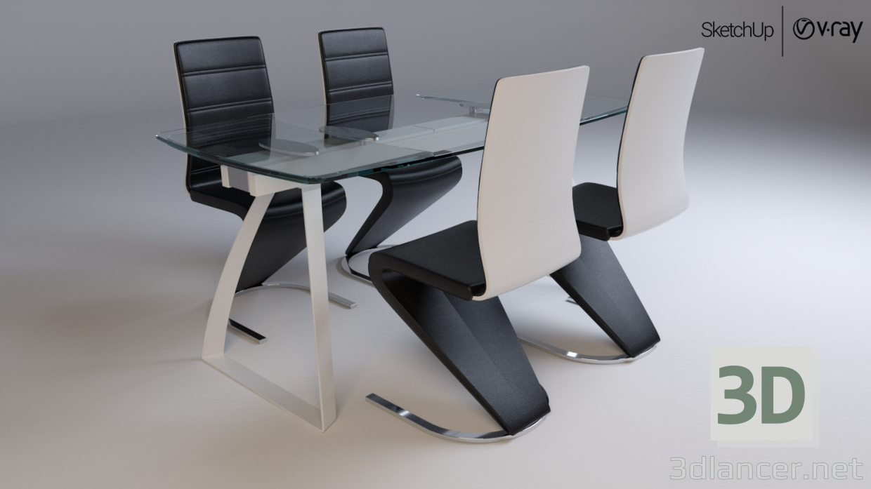 3 डी सेट_लॉन्डन (लंदन) कुर्सियों के साथ पारदर्शी तालिका सिग्नल एच -669 काला मॉडल खरीद - रेंडर