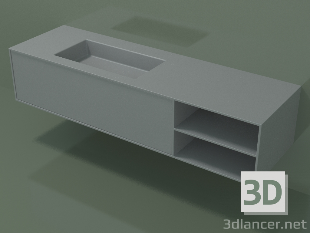 3D Modell Waschbecken mit Schublade und Fach (06UC924S2, Silbergrau C35, L 168, P 50, H 36 cm) - Vorschau